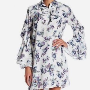 TOV Pleated Long Bell Sleeve Floral Print Dress